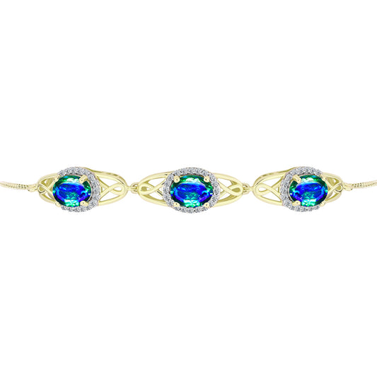 Goldplattiertes Silberarmband mit Pfauenquarz und weißem Topas