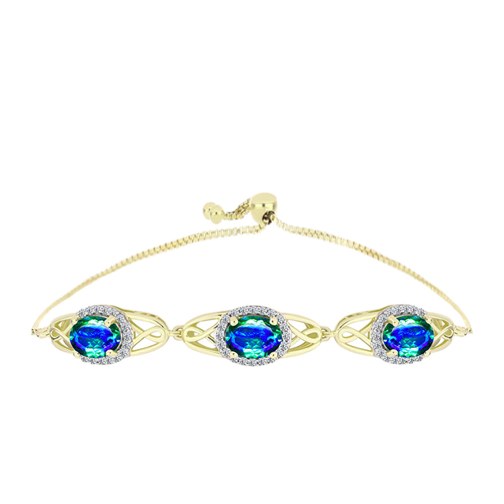 Goldplattiertes Silberarmband mit Pfauenquarz und weißem Topas 1 