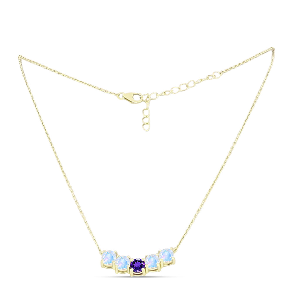 Goldplattierte Silberhalskette mit Regenbogenmondstein und marokkanischem Amethyst