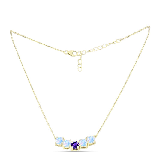 Goldplattierte Silberhalskette mit Regenbogenmondstein und marokkanischem Amethyst