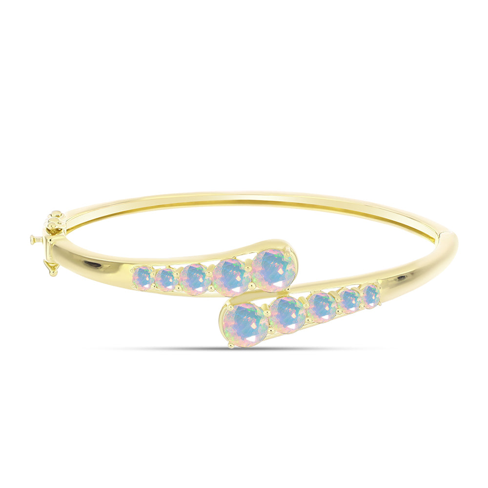 Goldplattierter Silberarmreif mit Welo-Opal und weißem Topas
