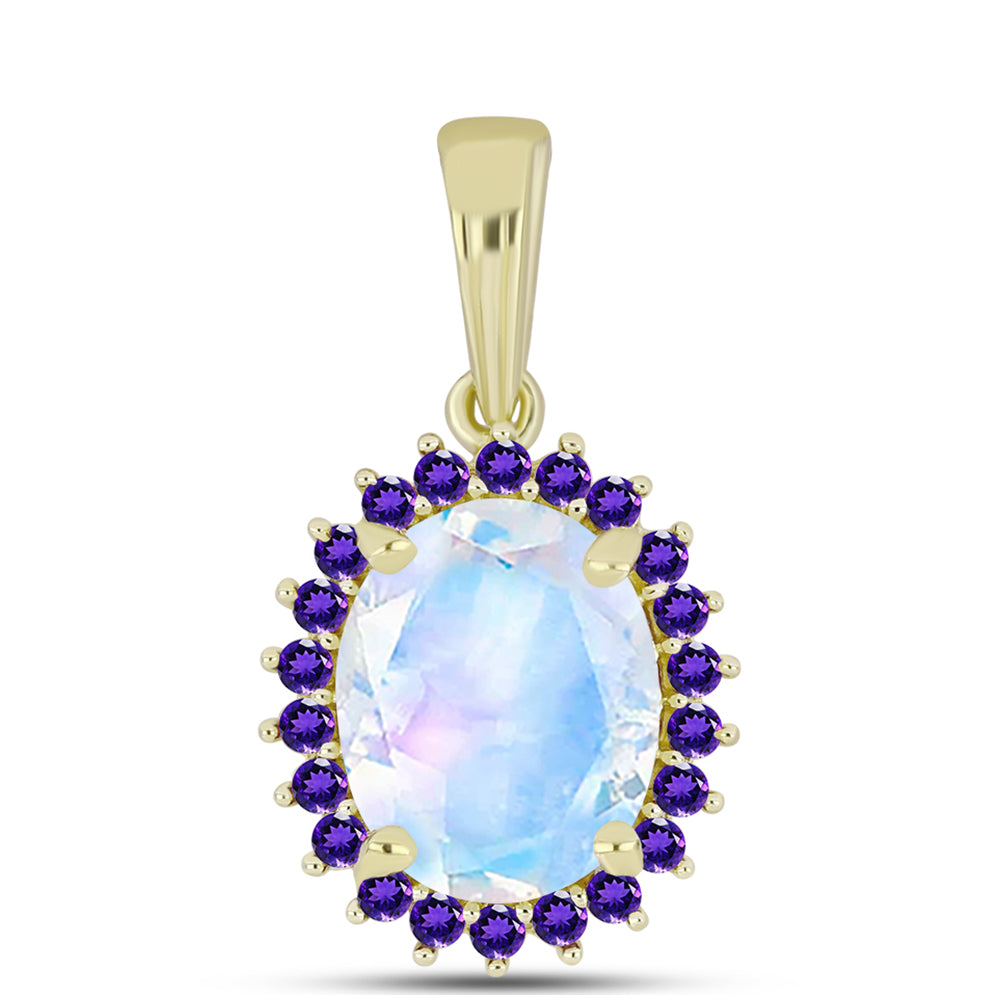 Goldplattierter Silberanhänger mit Regenbogenmondstein und marokkanischem Amethyst 1 