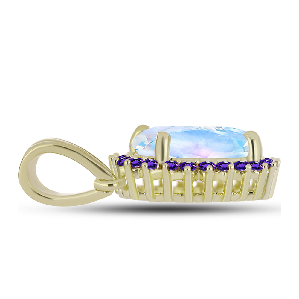 Goldplattierter Silberanhänger mit Regenbogenmondstein und marokkanischem Amethyst