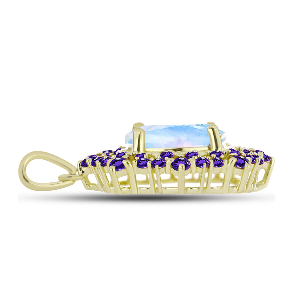 Goldplattierter Silberanhänger mit Regenbogenmondstein und marokkanischem Amethyst 2 