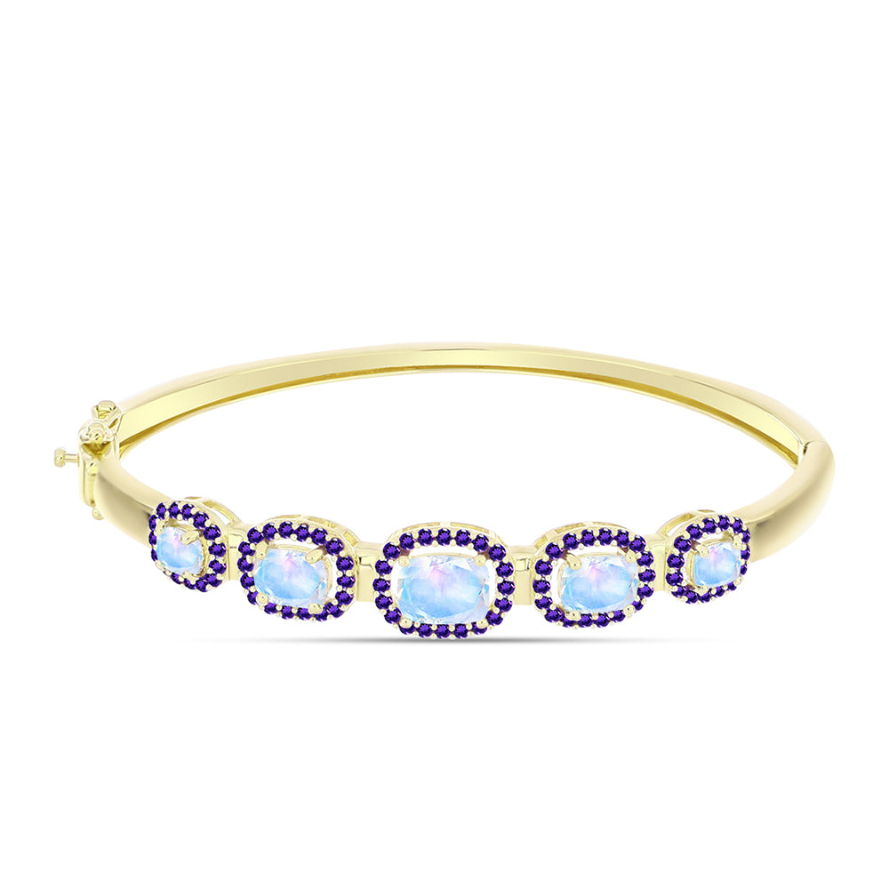 Goldplattierter Silberarmreif mit Regenbogenmondstein und marokkanischem Amethyst 1 