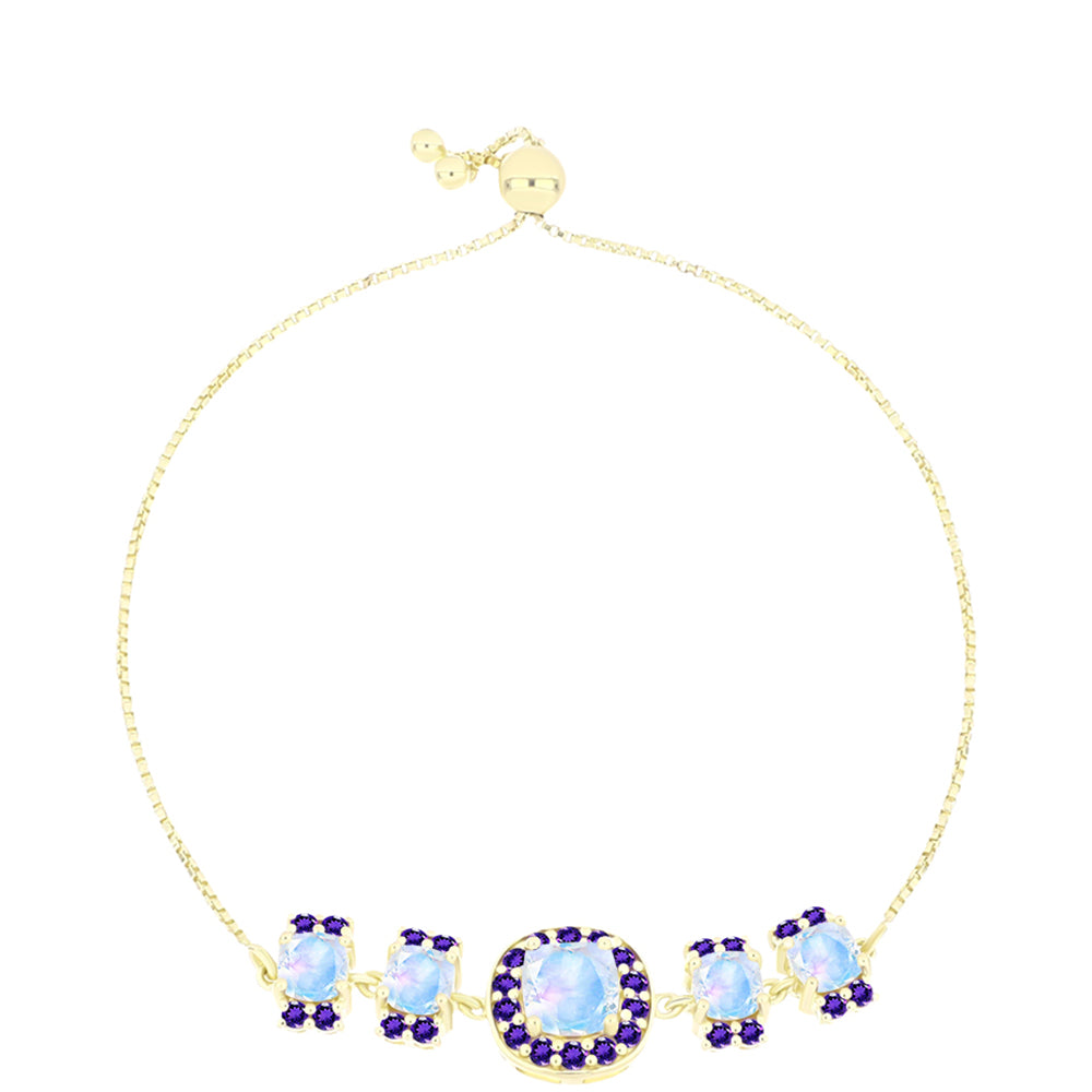 Goldplattiertes Silberarmband mit Regenbogenmondstein und marokkanischem Amethyst 1 