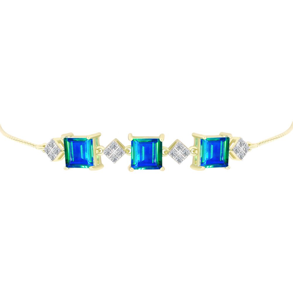 Goldplattiertes Silberarmband mit Pfauenquarz und weißem Topas