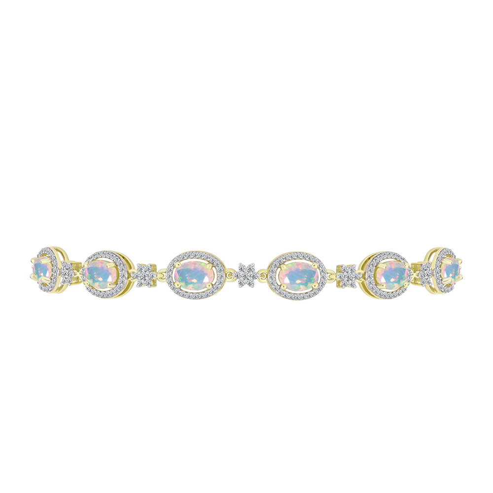 Goldplattiertes Silberarmband mit Welo-Opal und weißem Topas