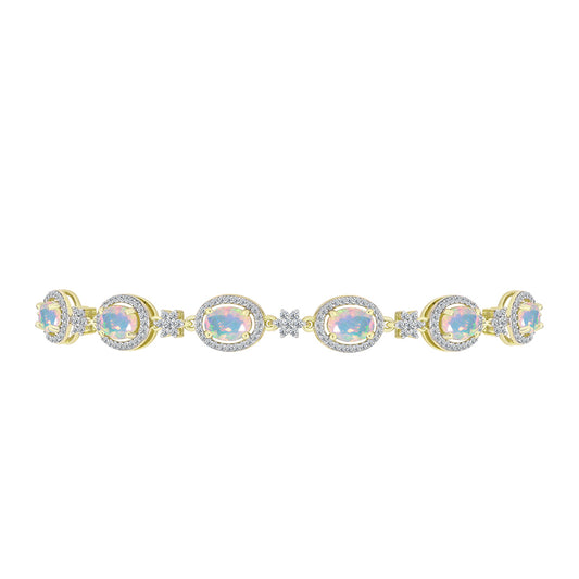 Goldplattiertes Silberarmband mit Welo-Opal und weißem Topas