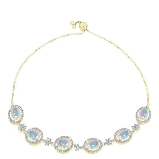 Goldplattiertes Silberarmband mit Welo-Opal und weißem Topas