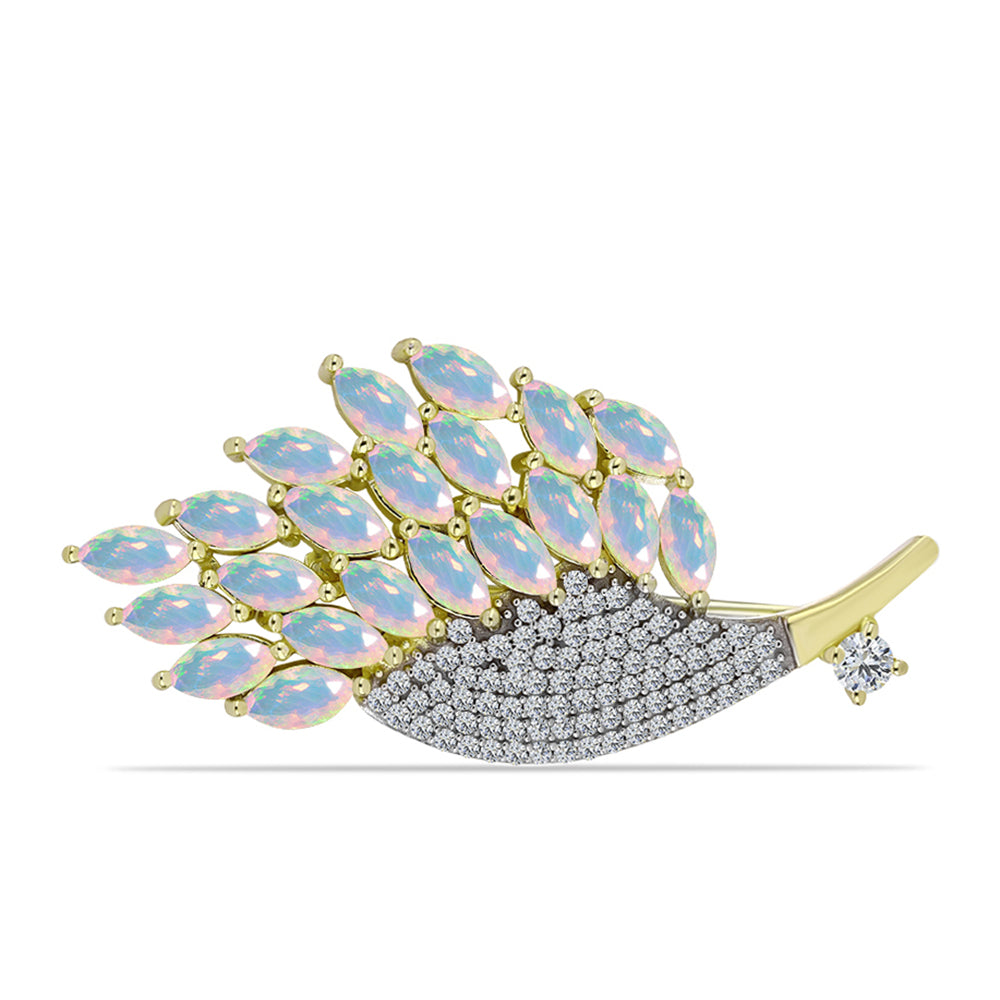 Goldplattierte Silberbrosche mit Welo-Opal und weißem Topas 1 