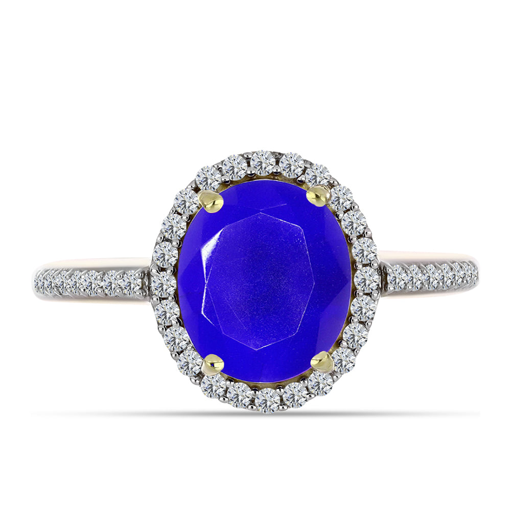 Goldplattierter Silberring mit blauem Achat und weißem Topas 1 