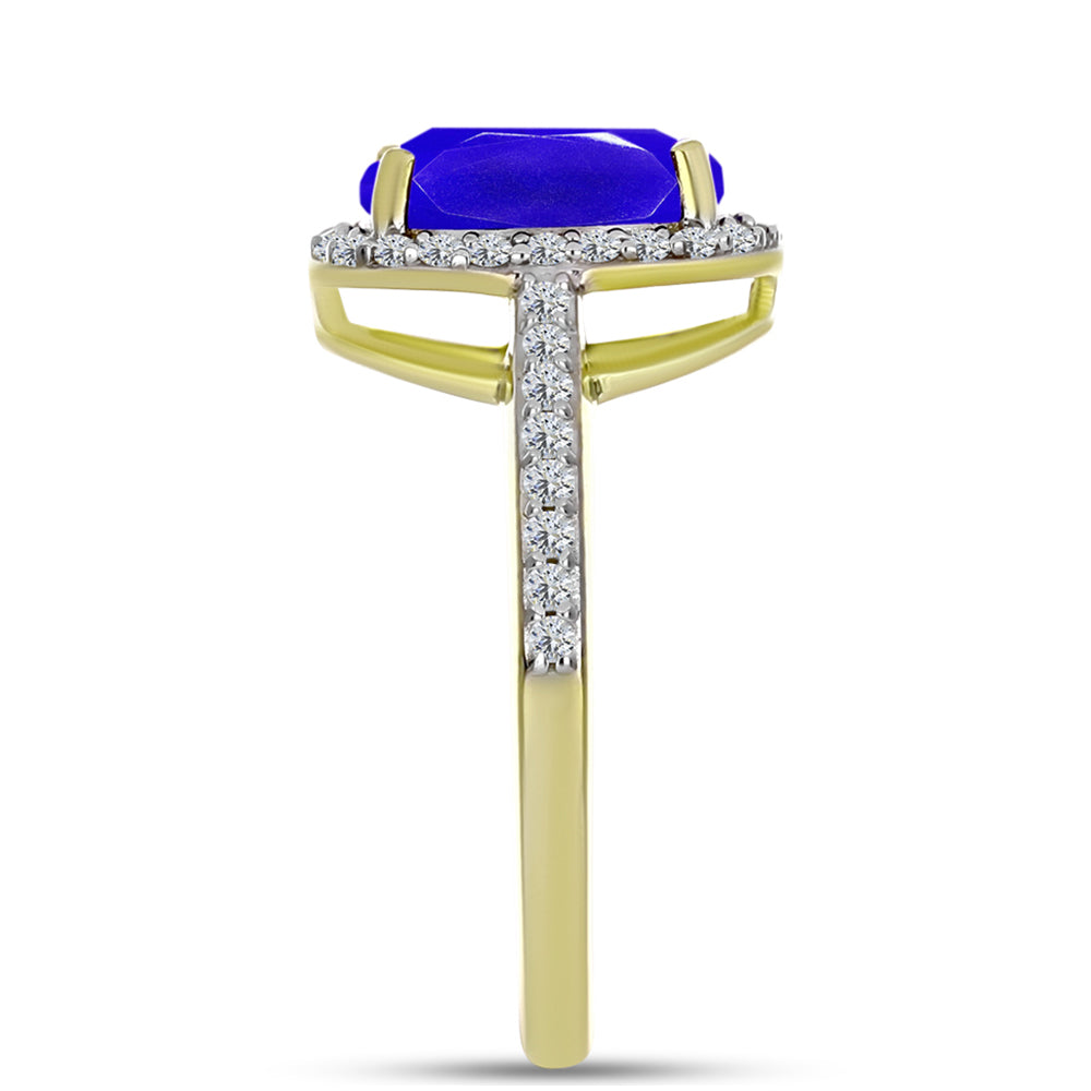 Goldplattierter Silberring mit blauem Achat und weißem Topas