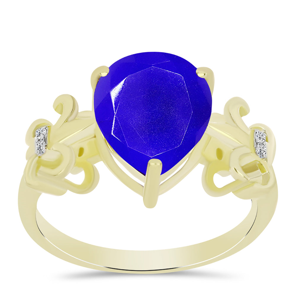 Goldplattierter Silberring mit blauem Achat und weißem Topas