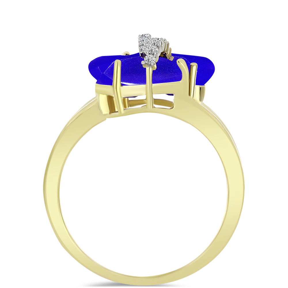 Goldplattierter Silberring mit blauem Achat und weißem Topas