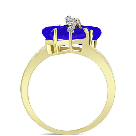 Goldplattierter Silberring mit blauem Achat und weißem Topas
