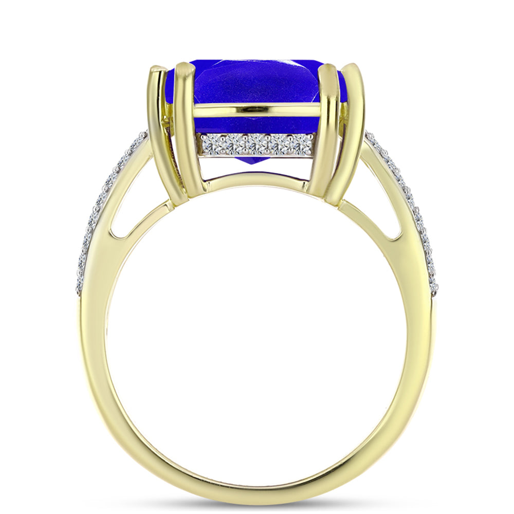 Goldplattierter Silberring mit blauem Achat und weißem Topas 2 