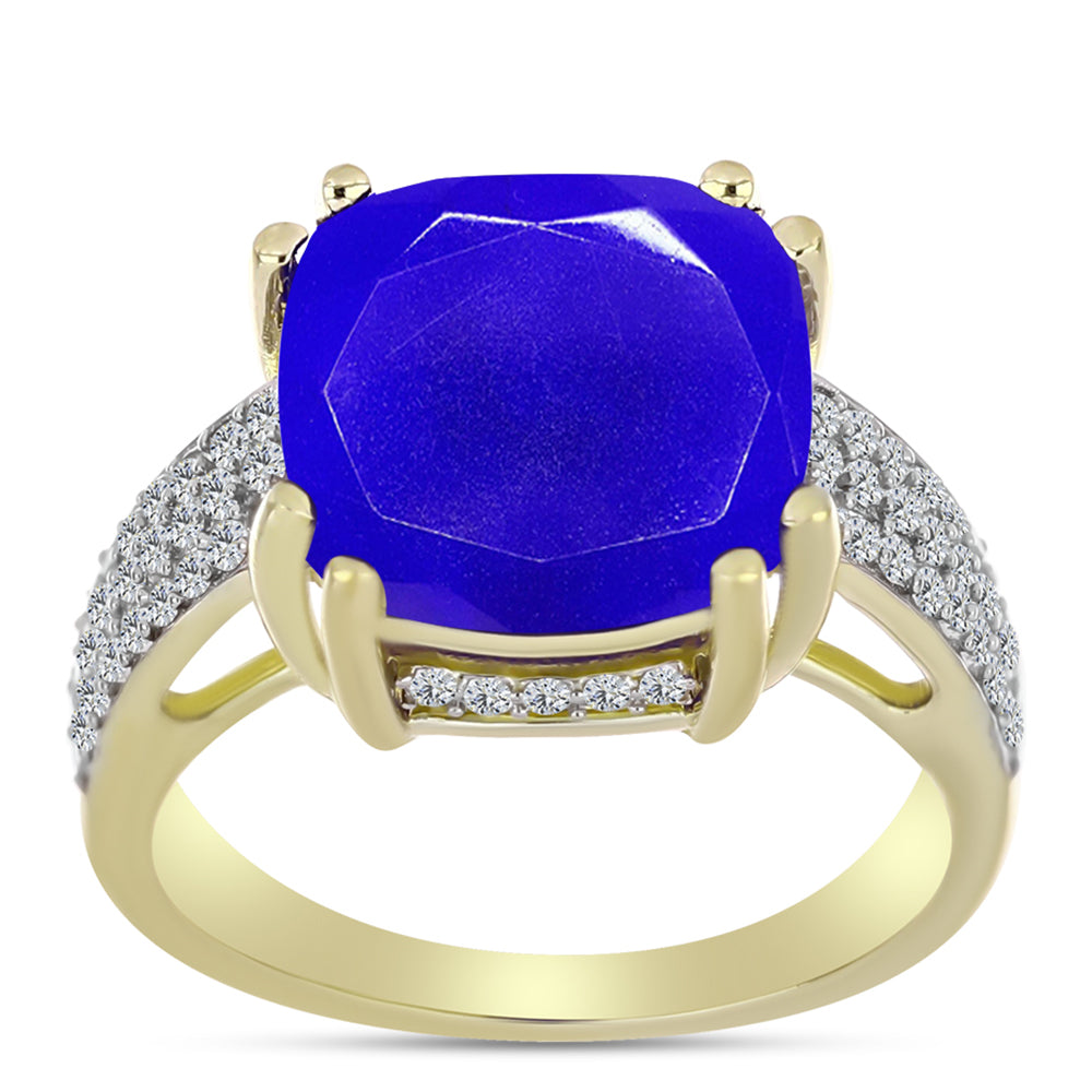 Goldplattierter Silberring mit blauem Achat und weißem Topas