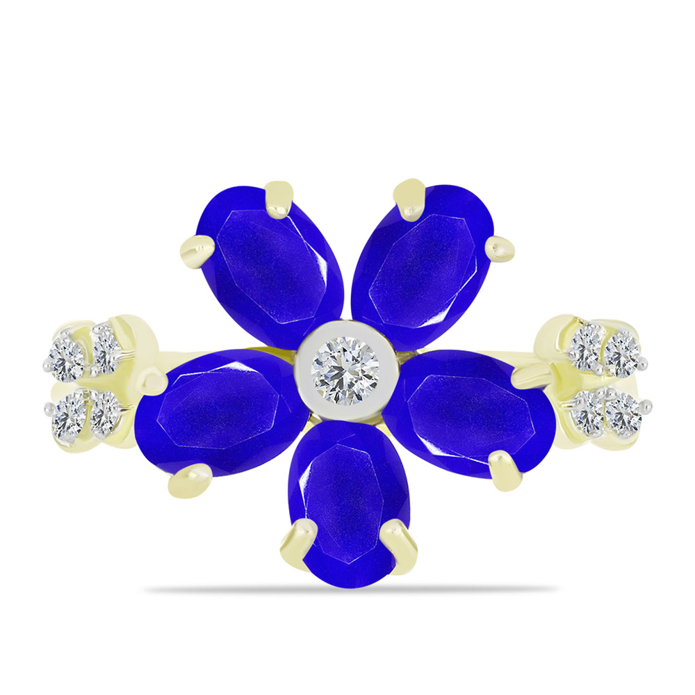 Goldplattierter Silberring mit blauem Achat und weißem Topas 1 