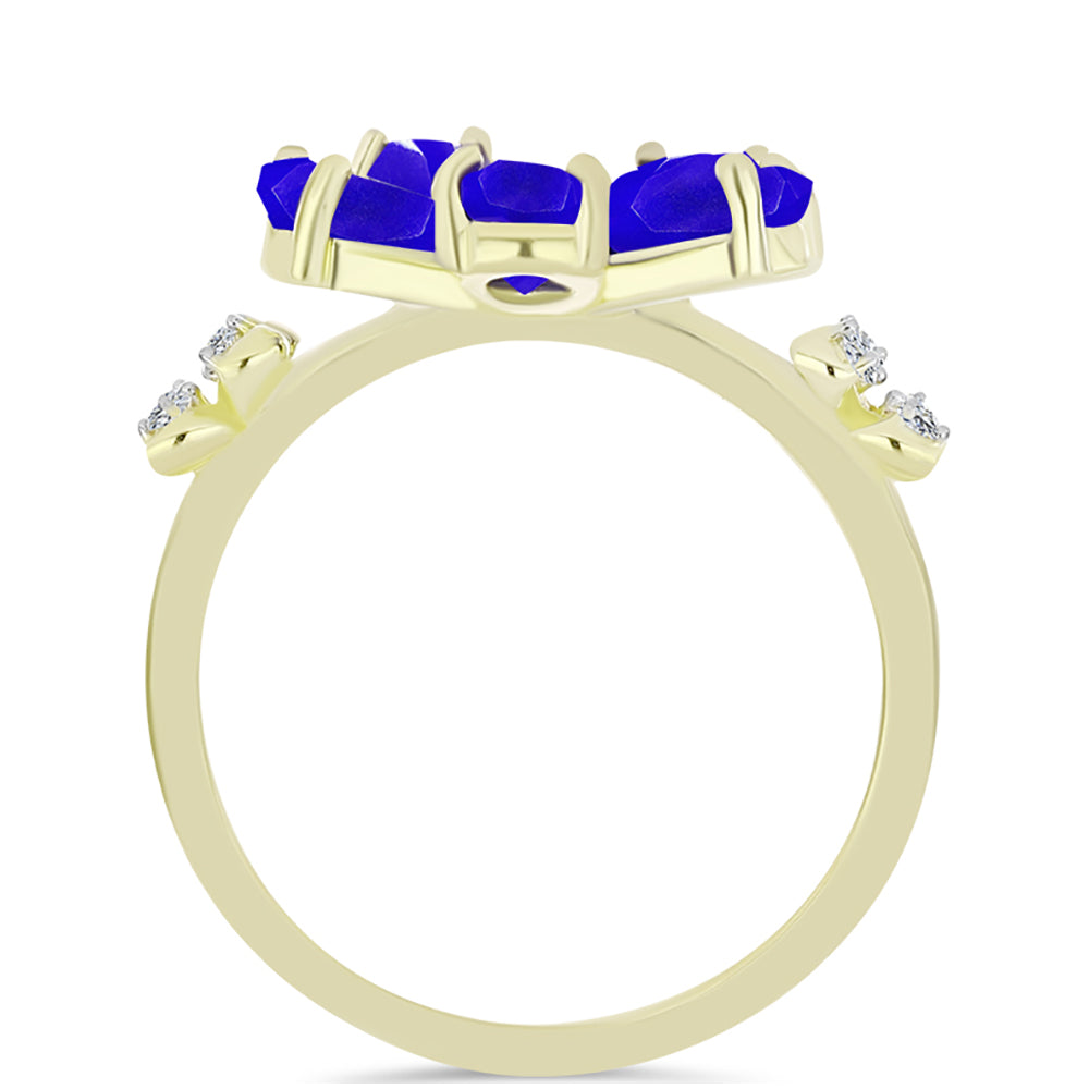 Goldplattierter Silberring mit blauem Achat und weißem Topas 2 