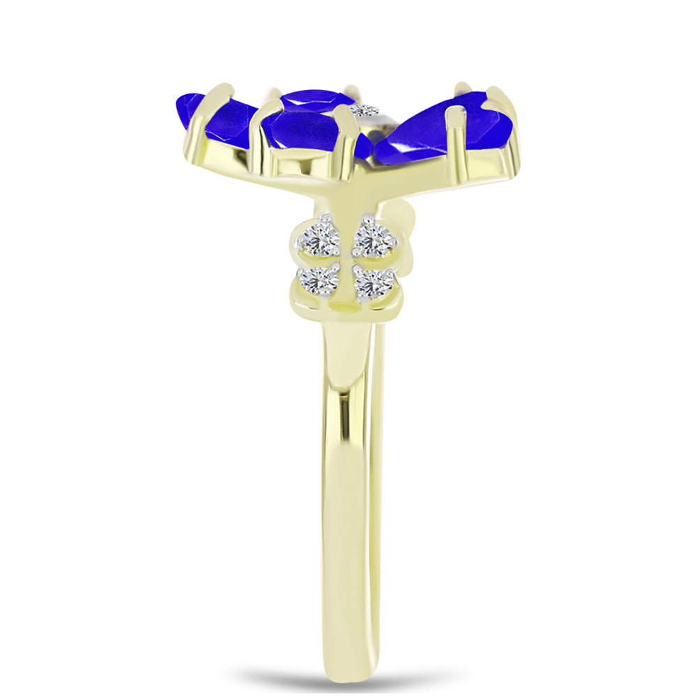 Goldplattierter Silberring mit blauem Achat und weißem Topas 4 