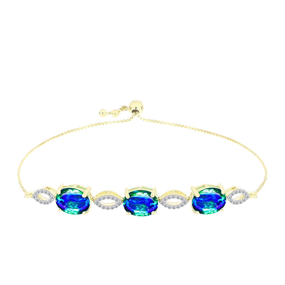 Goldplattiertes Silberarmband mit Pfauenquarz und weißem Topas
