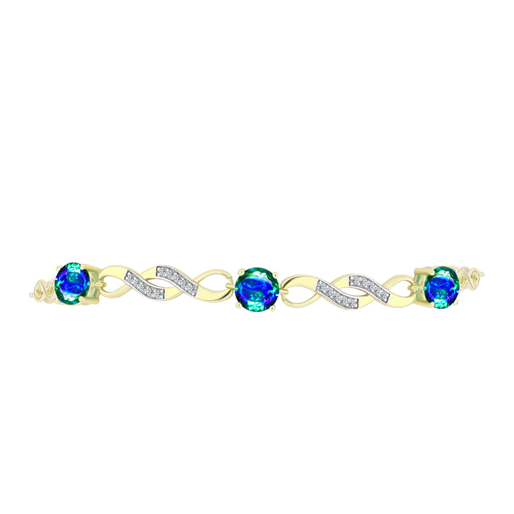 Goldplattiertes Silberarmband mit Pfauenquarz und weißem Topas 2 