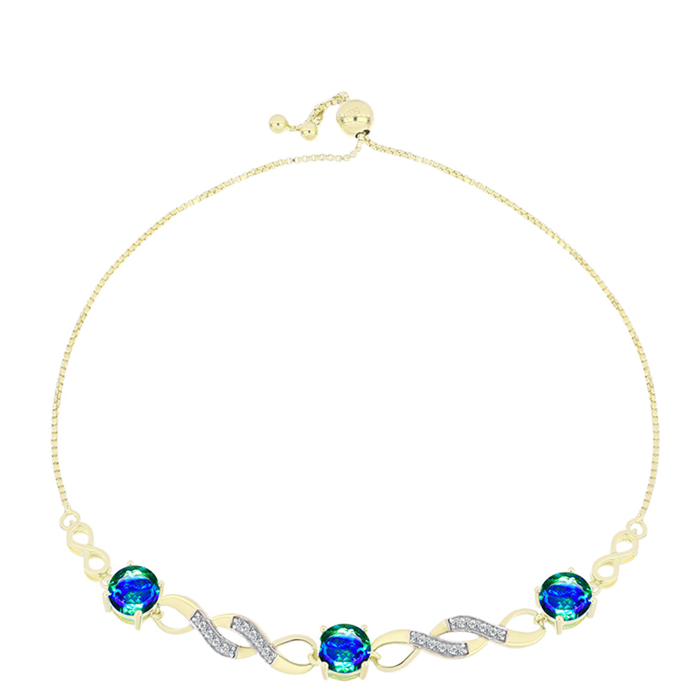 Goldplattiertes Silberarmband mit Pfauenquarz und weißem Topas