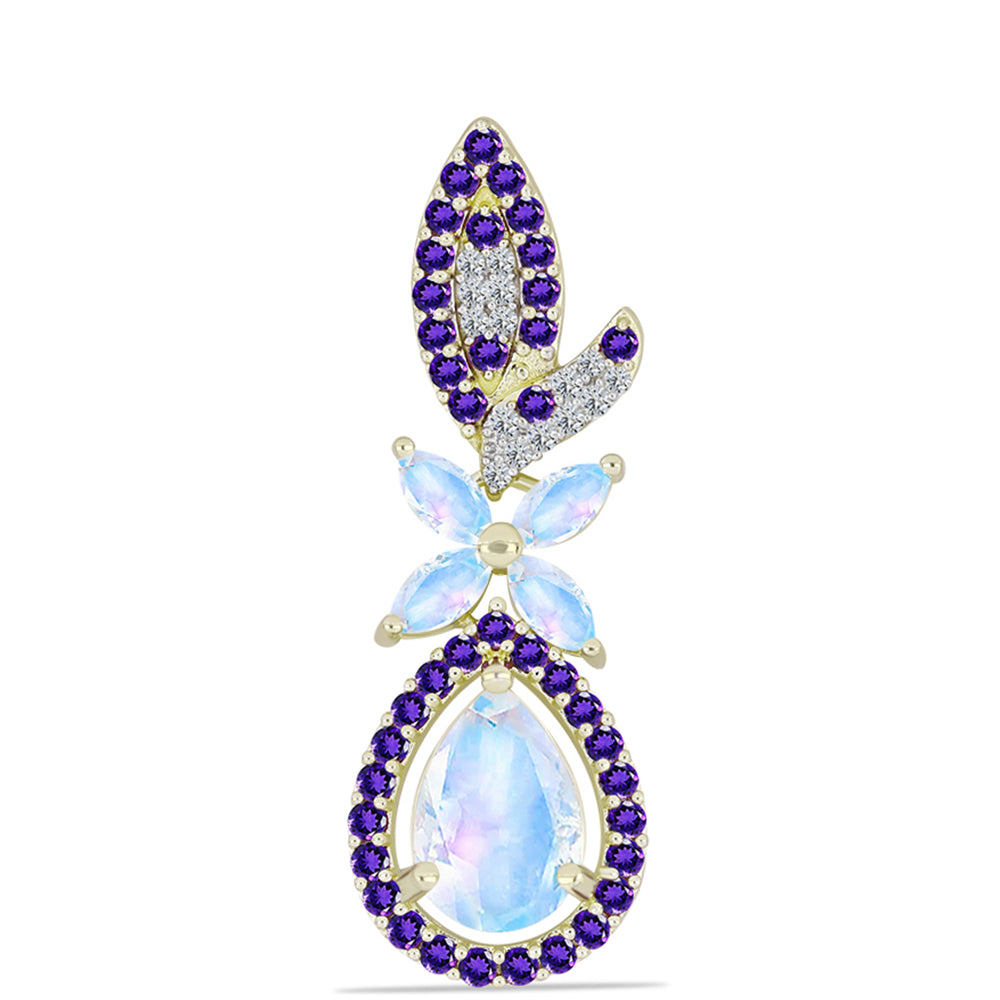Goldplattierter Silberanhänger mit Regenbogenmondstein und marokkanischem Amethyst 1 