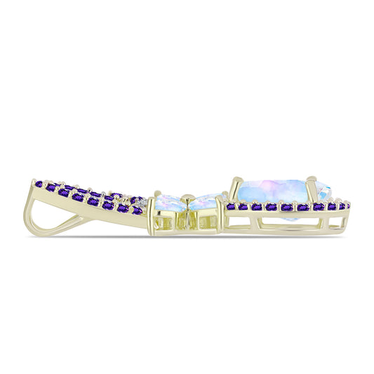 Goldplattierter Silberanhänger mit Regenbogenmondstein und marokkanischem Amethyst