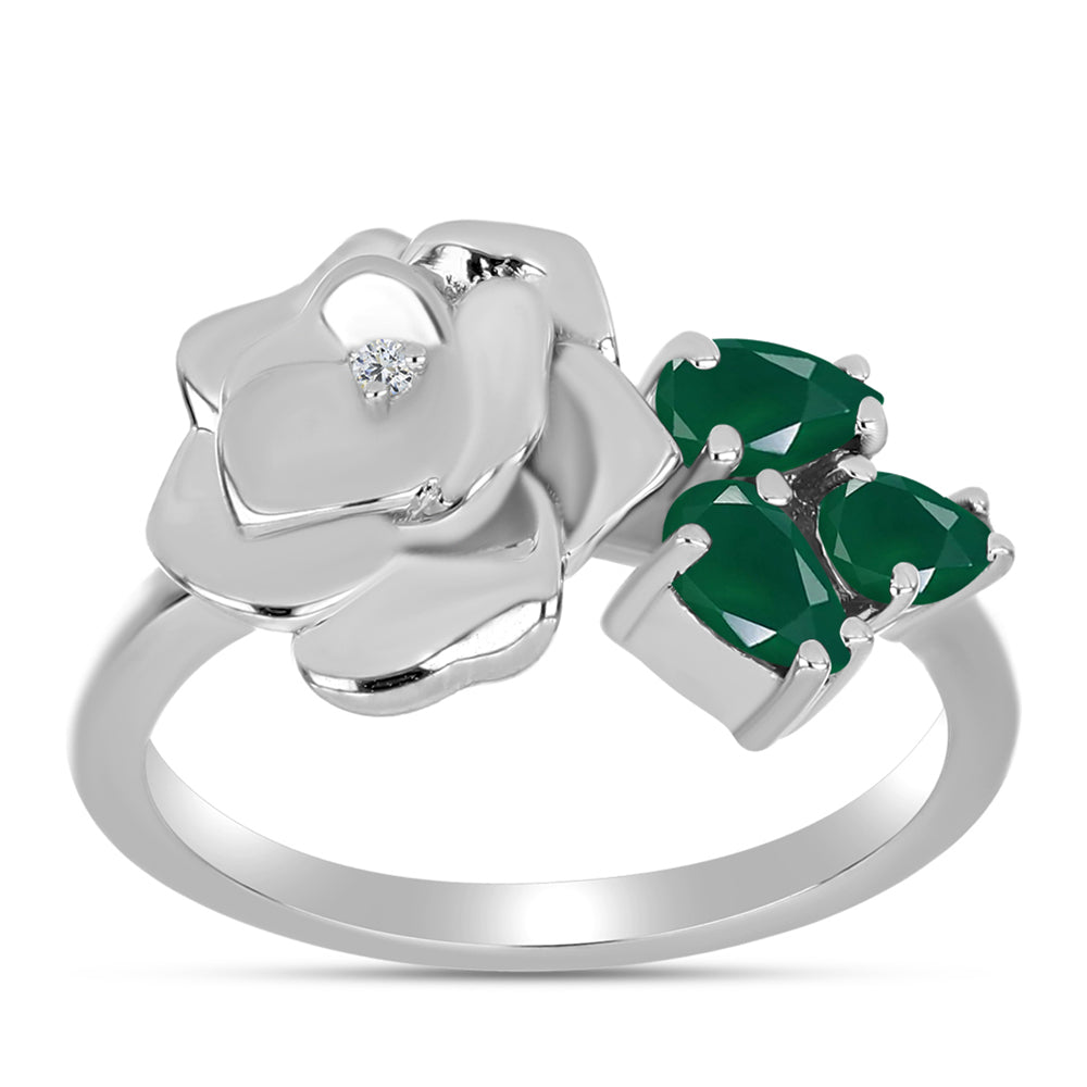 Silberring mit grünem Chalcedon und weißem Topas