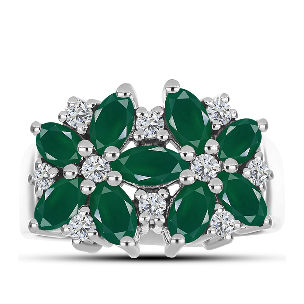 Silberring mit grünem Chalcedon und weißem Topas