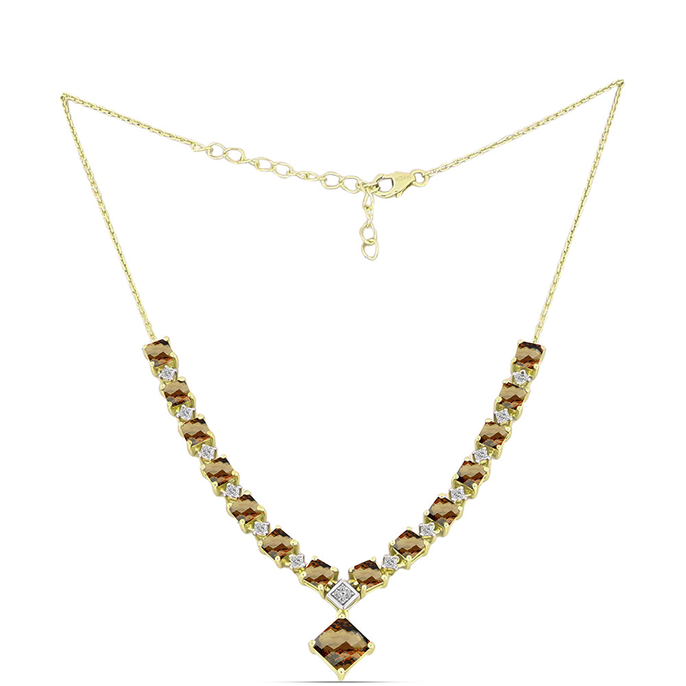 Goldplattierte Silberhalskette mit Cognac-Quarz und weißem Topas