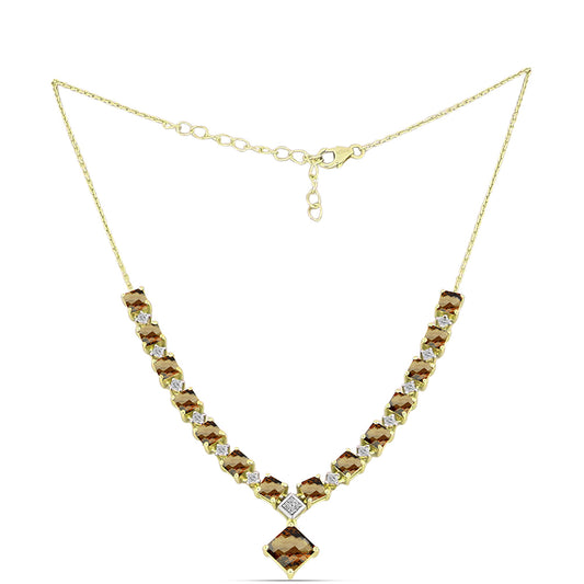 Goldplattierte Silberhalskette mit Cognac-Quarz und weißem Topas