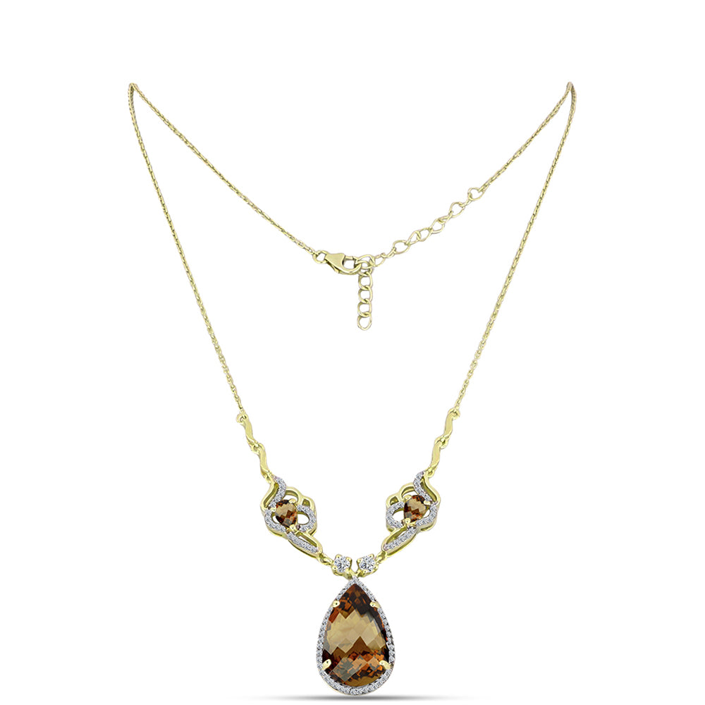 Goldplattierte Silberhalskette mit Cognac-Quarz und weißem Topas