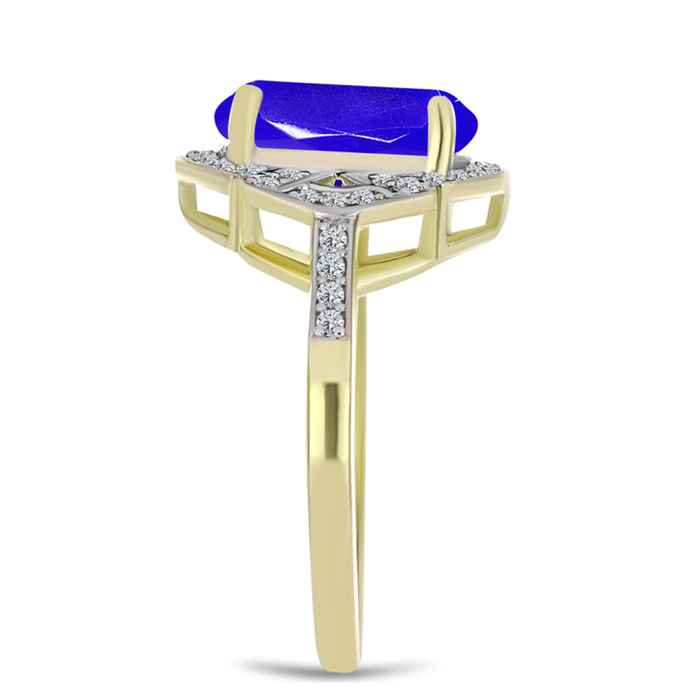 Goldplattierter Silberring mit blauem Achat und weißem Topas 4 