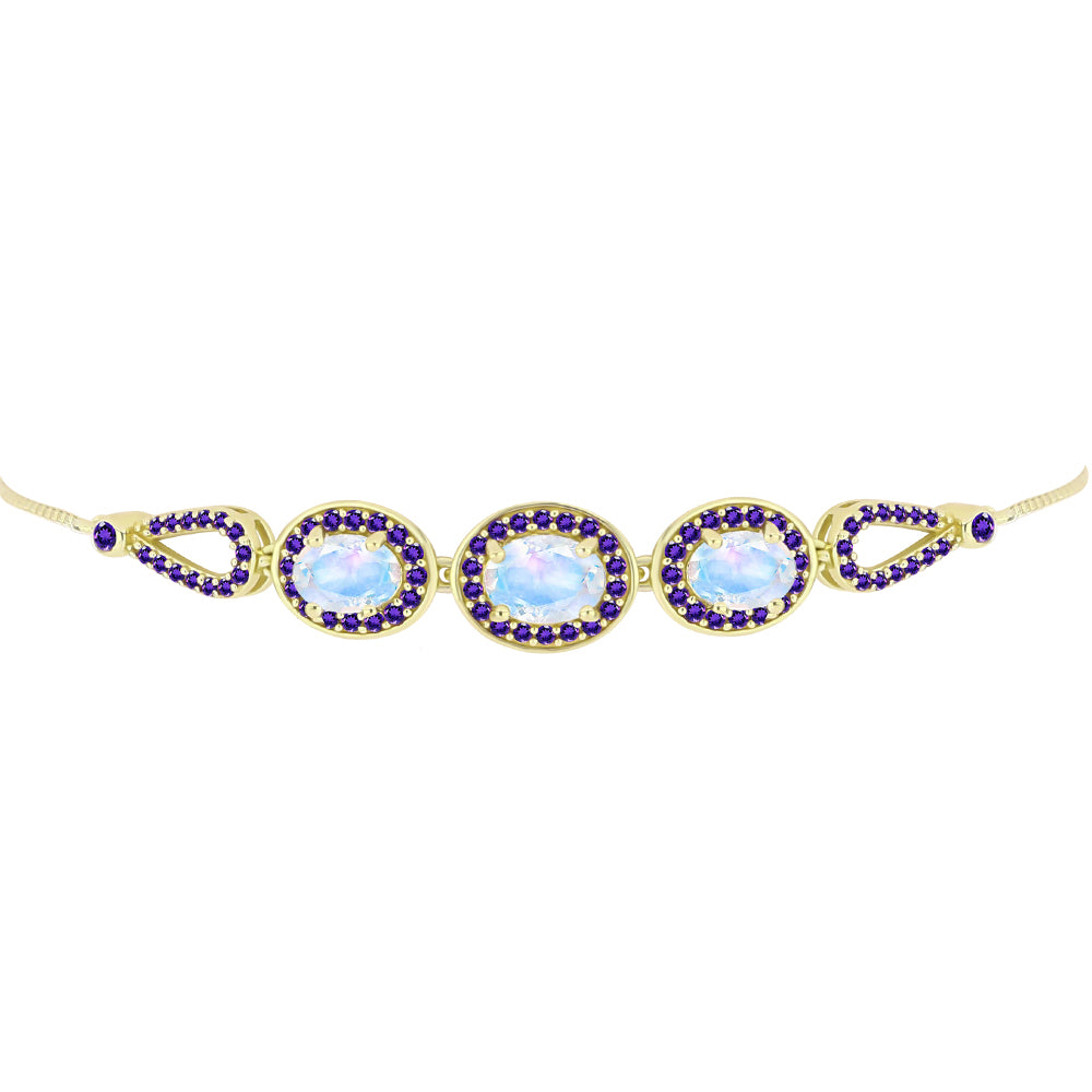 Goldplattiertes Silberarmband mit Regenbogenmondstein und marokkanischem Amethyst