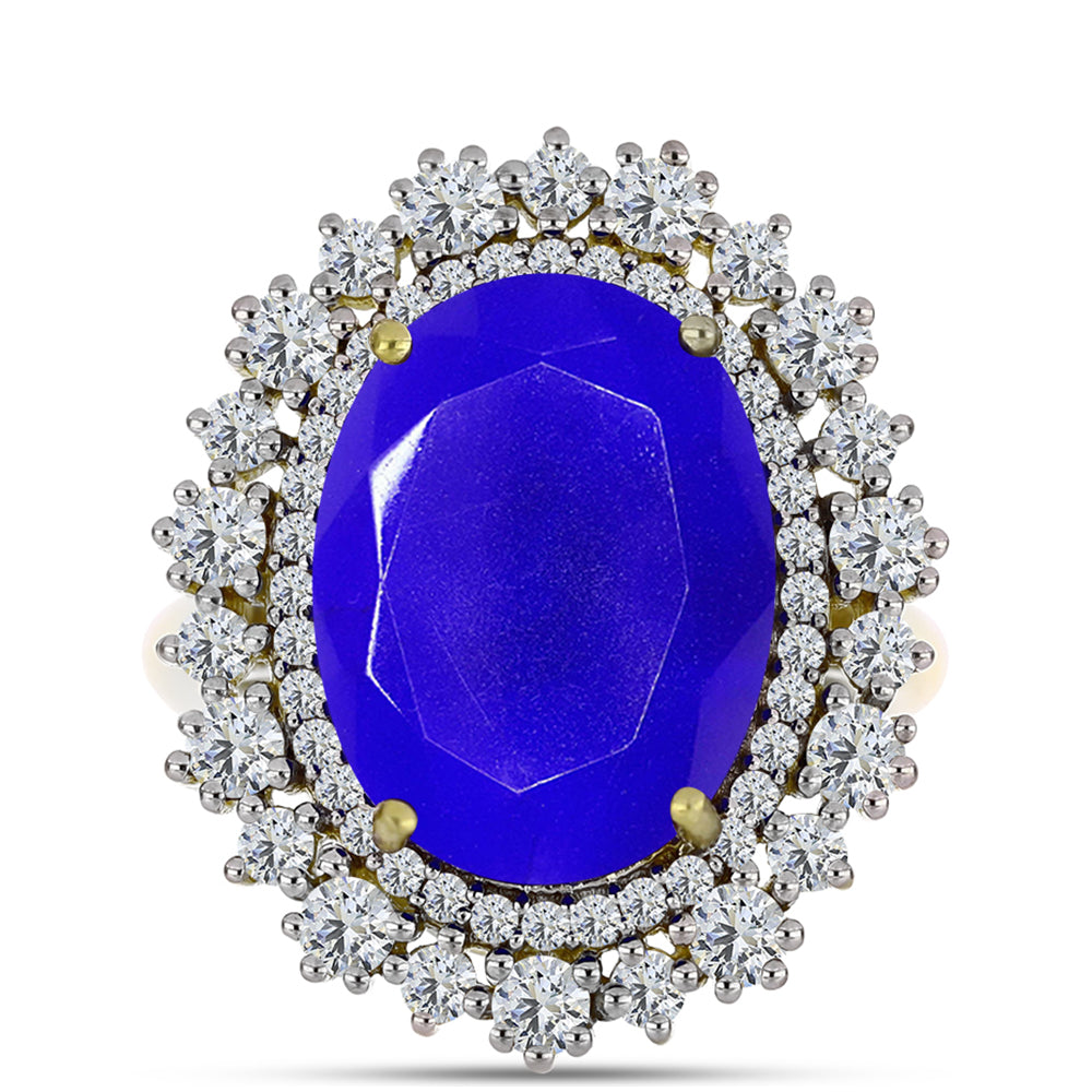 Goldplattierter Silberring mit blauem Achat und weißem Topas 1 