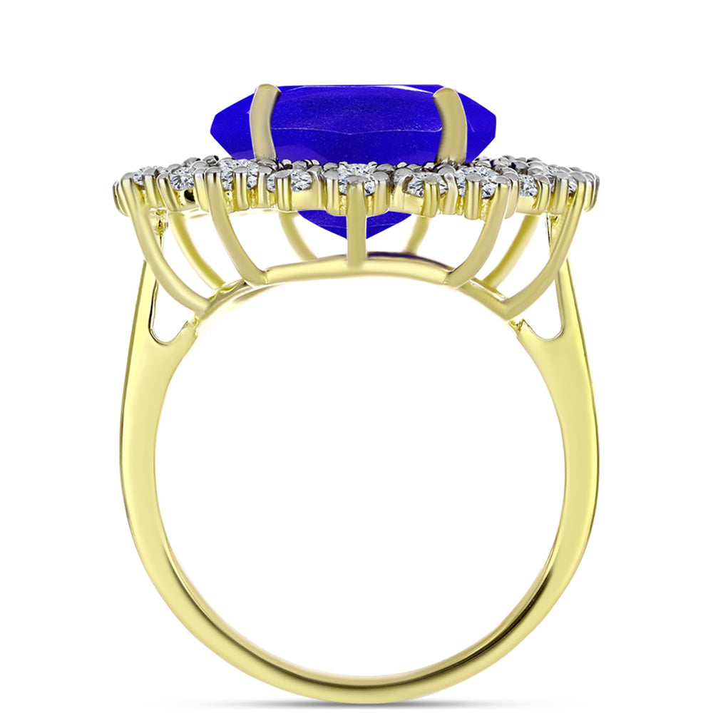 Goldplattierter Silberring mit blauem Achat und weißem Topas