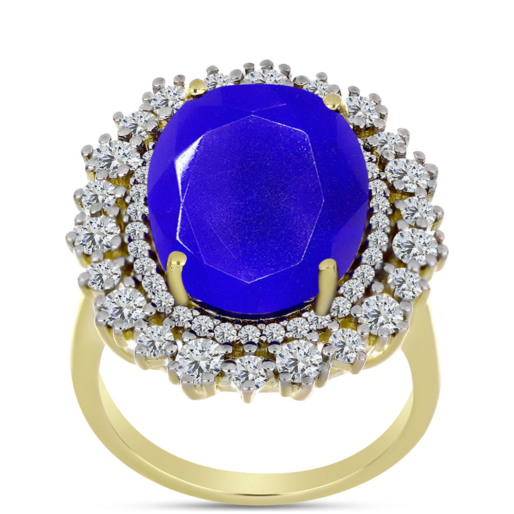 Goldplattierter Silberring mit blauem Achat und weißem Topas