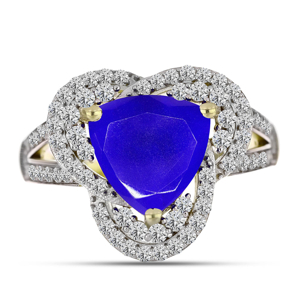 Goldplattierter Silberring mit blauem Achat und weißem Topas 1 