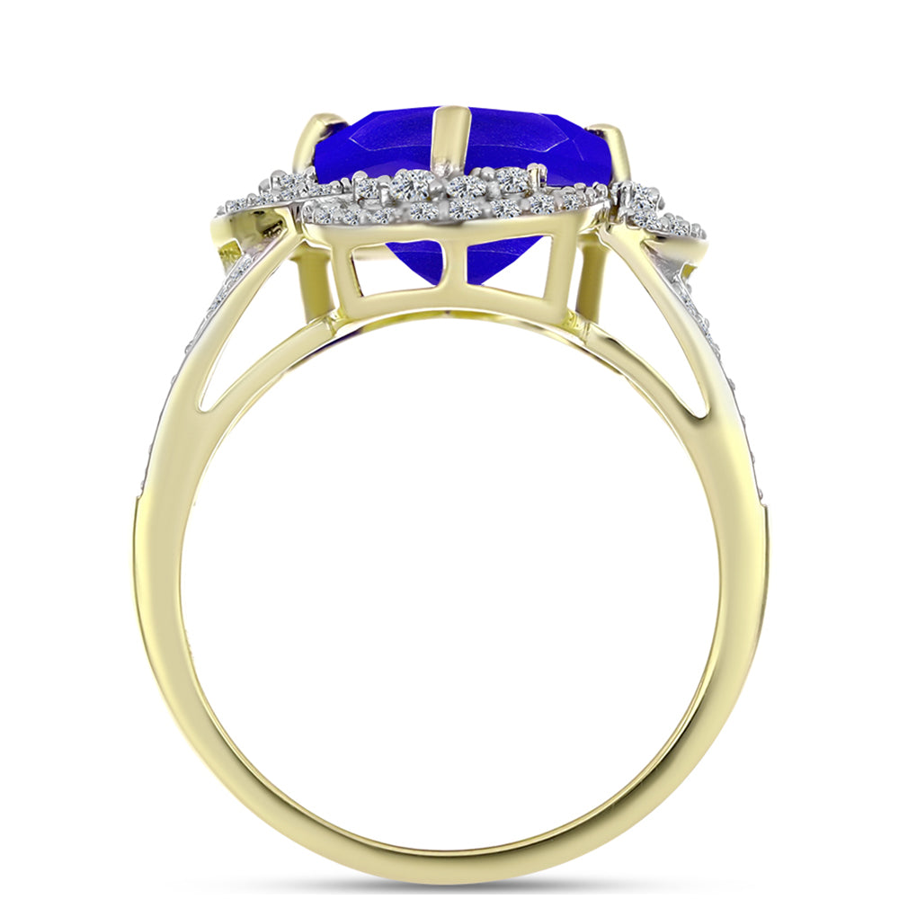 Goldplattierter Silberring mit blauem Achat und weißem Topas 2 