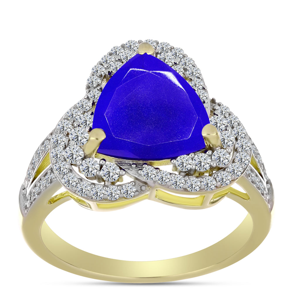 Goldplattierter Silberring mit blauem Achat und weißem Topas 3 