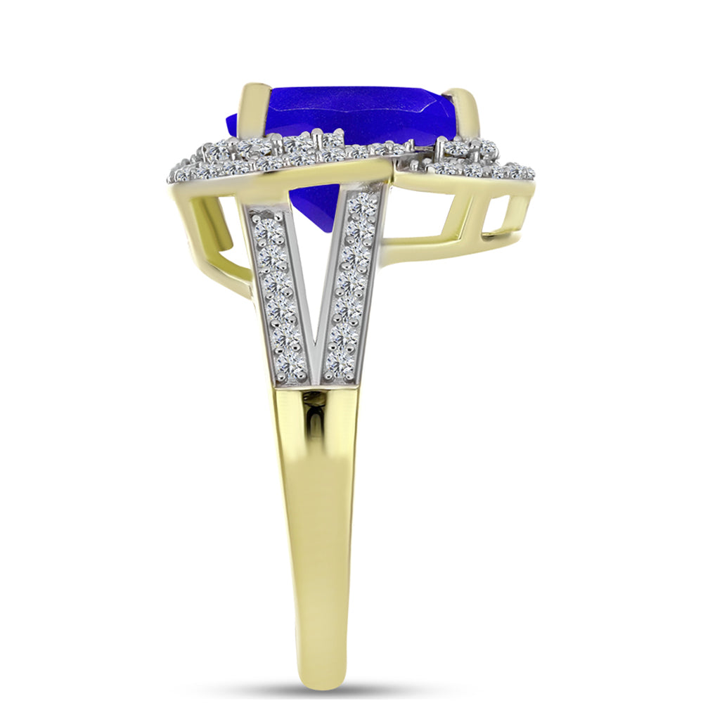 Goldplattierter Silberring mit blauem Achat und weißem Topas 4 