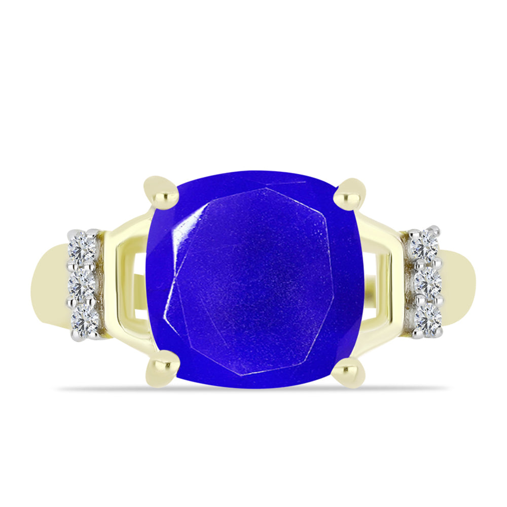 Goldplattierter Silberring mit blauem Achat und weißem Topas