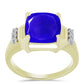 Goldplattierter Silberring mit blauem Achat und weißem Topas