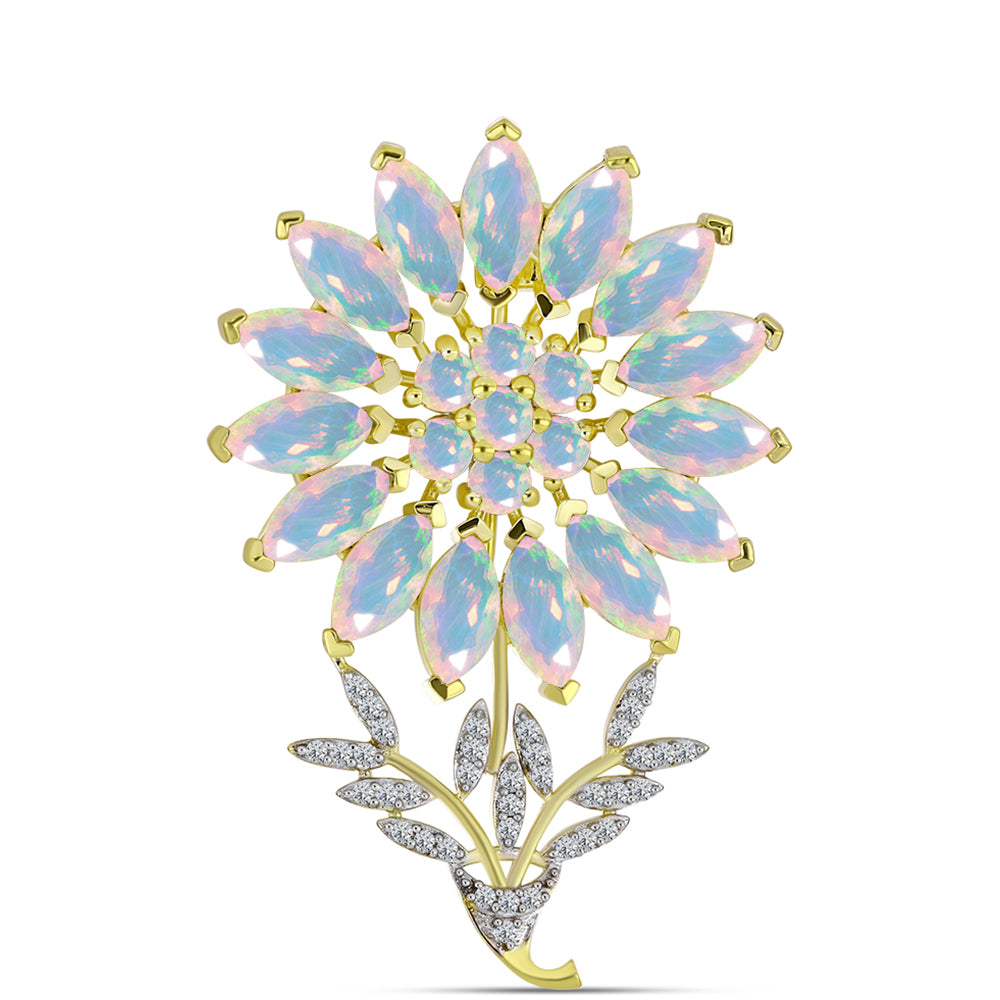 Goldplattierte Silberbrosche mit Welo-Opal und weißem Topas