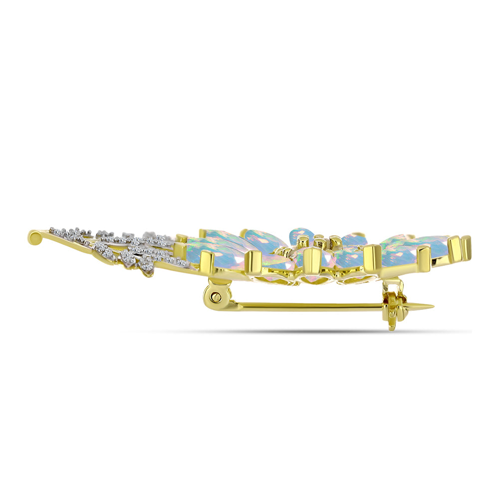 Goldplattierte Silberbrosche mit Welo-Opal und weißem Topas