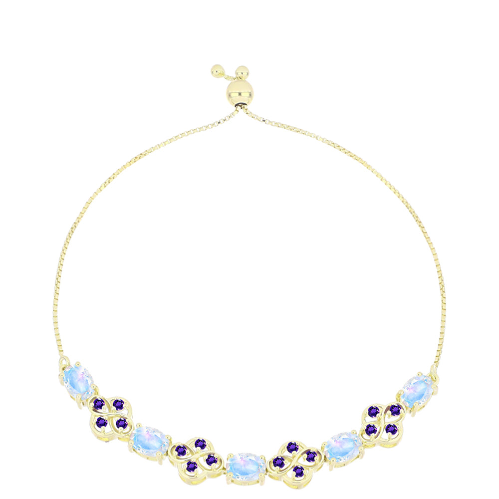 Goldplattiertes Silberarmband mit Regenbogenmondstein und marokkanischem Amethyst