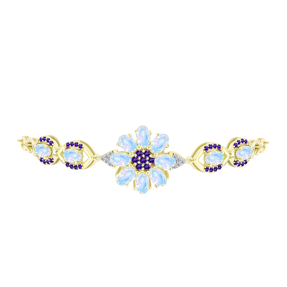 Goldplattiertes Silberarmband mit Regenbogenmondstein und marokkanischem Amethyst 2 